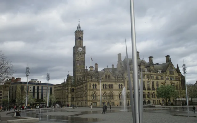 Bradford City Hall and its Italian-Gothic clock tower in the centre of Bradford, West Yorkshire