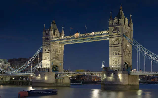 Tower Bridge over the River Thames in London on a clear day