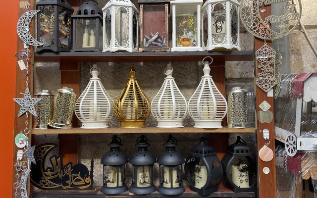 Colourful Ramadan lanterns on display in a market
